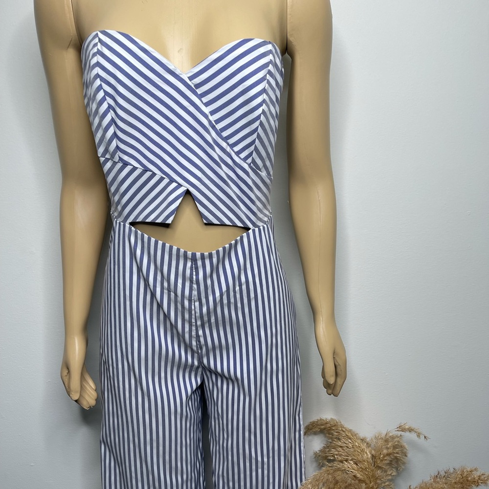 Blue & White Stripe Strapless Jumpsuit